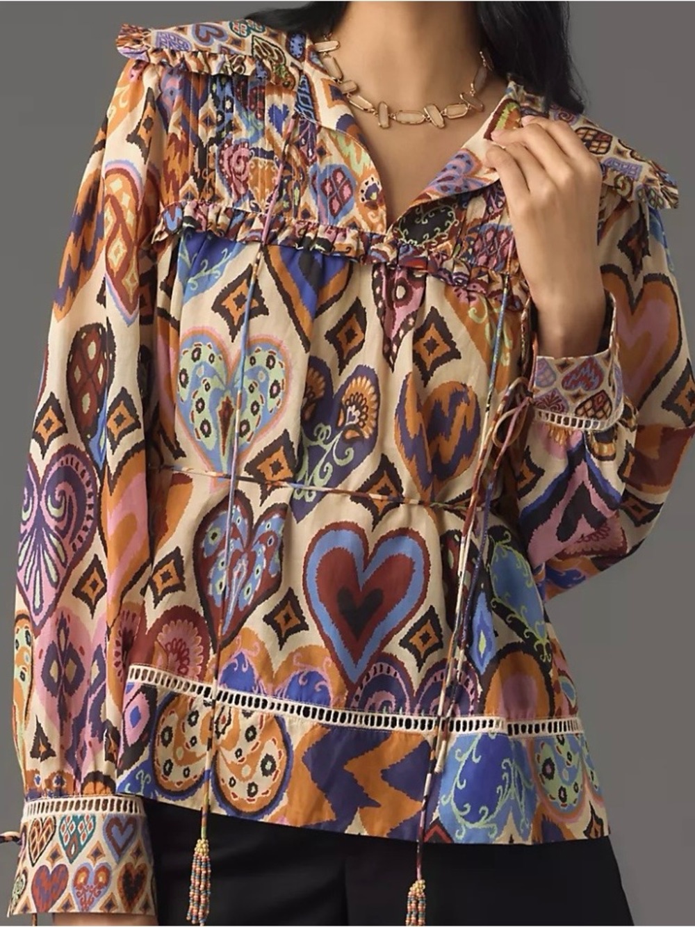 FARM RIO Hearts Ikat Cream Blouse, Women’s Small - Picture 1 of 10